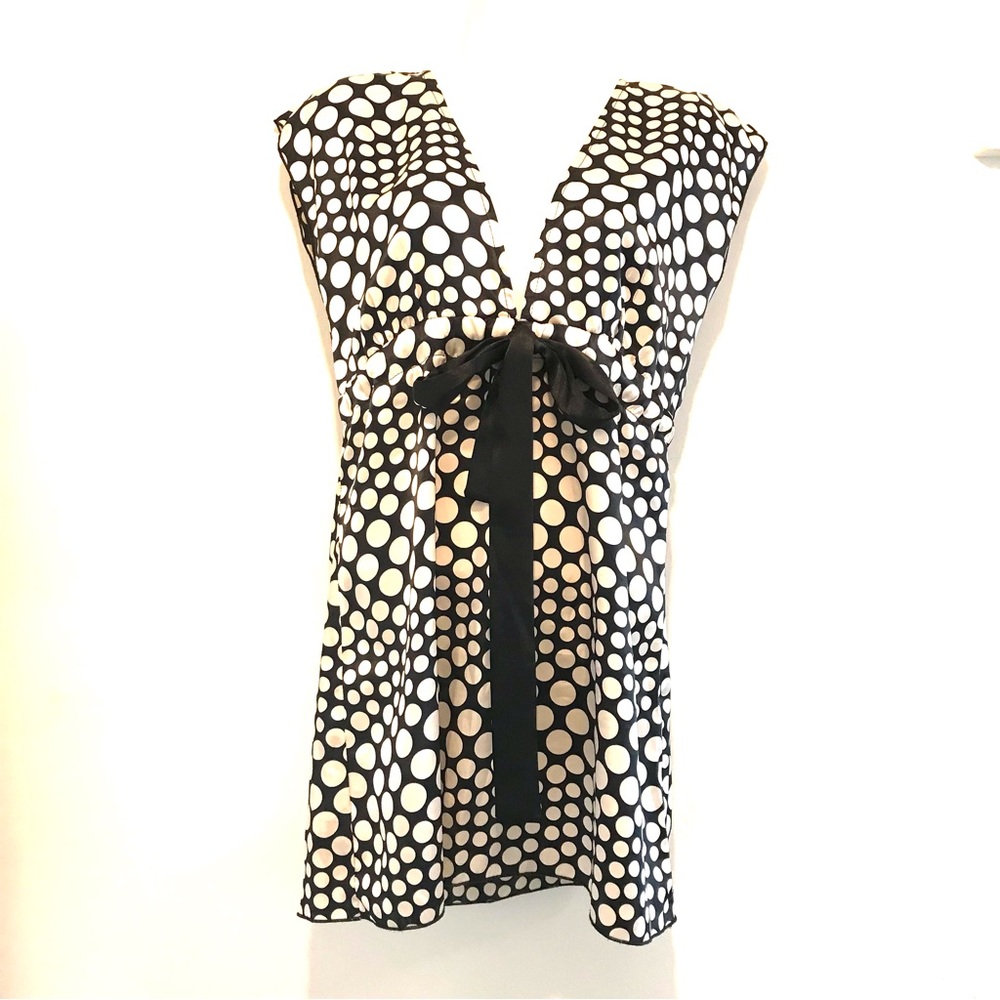 Love Squared Polka Dot Blouse or Mini Dress V Neck Bow Tie Elastic Waist